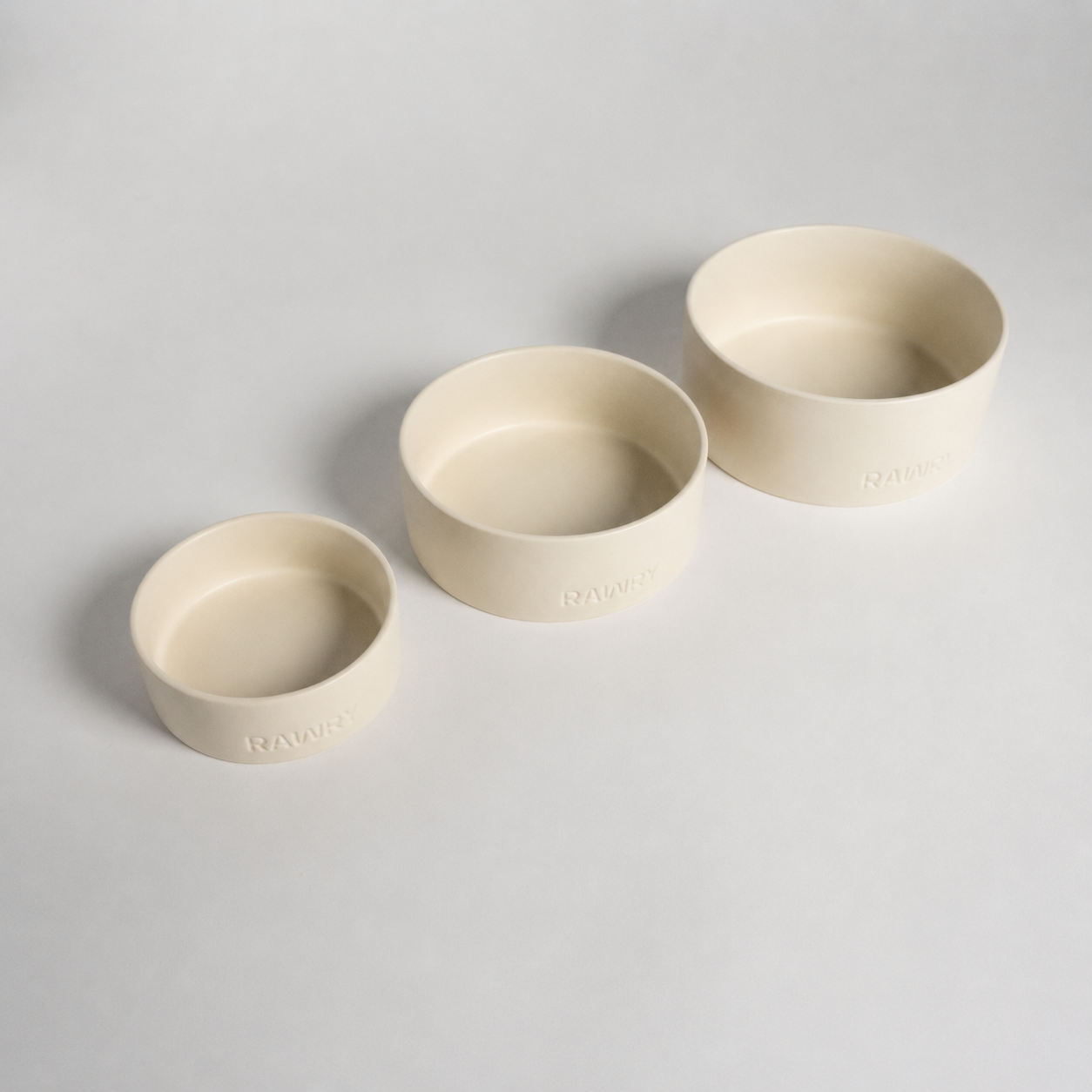 Rawry Ceramic Pet Bowl Size Guide: Bone - Small, Bone - Medium, Bone - Large