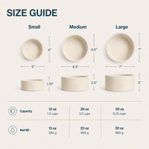 Rawry Ceramic Pet Bowl Size Guide: Bone - Small, Bone - Medium, Bone - Large